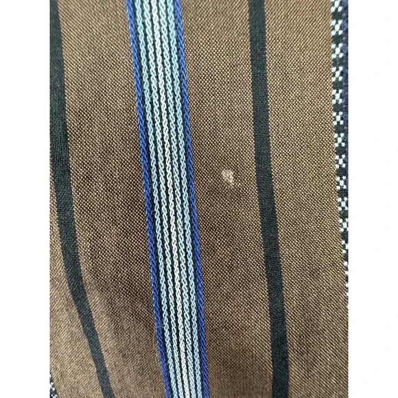 Johnston & Murphy Shirt Mens Medium Brown Blue Striped Tailored Fit Long Sleeve